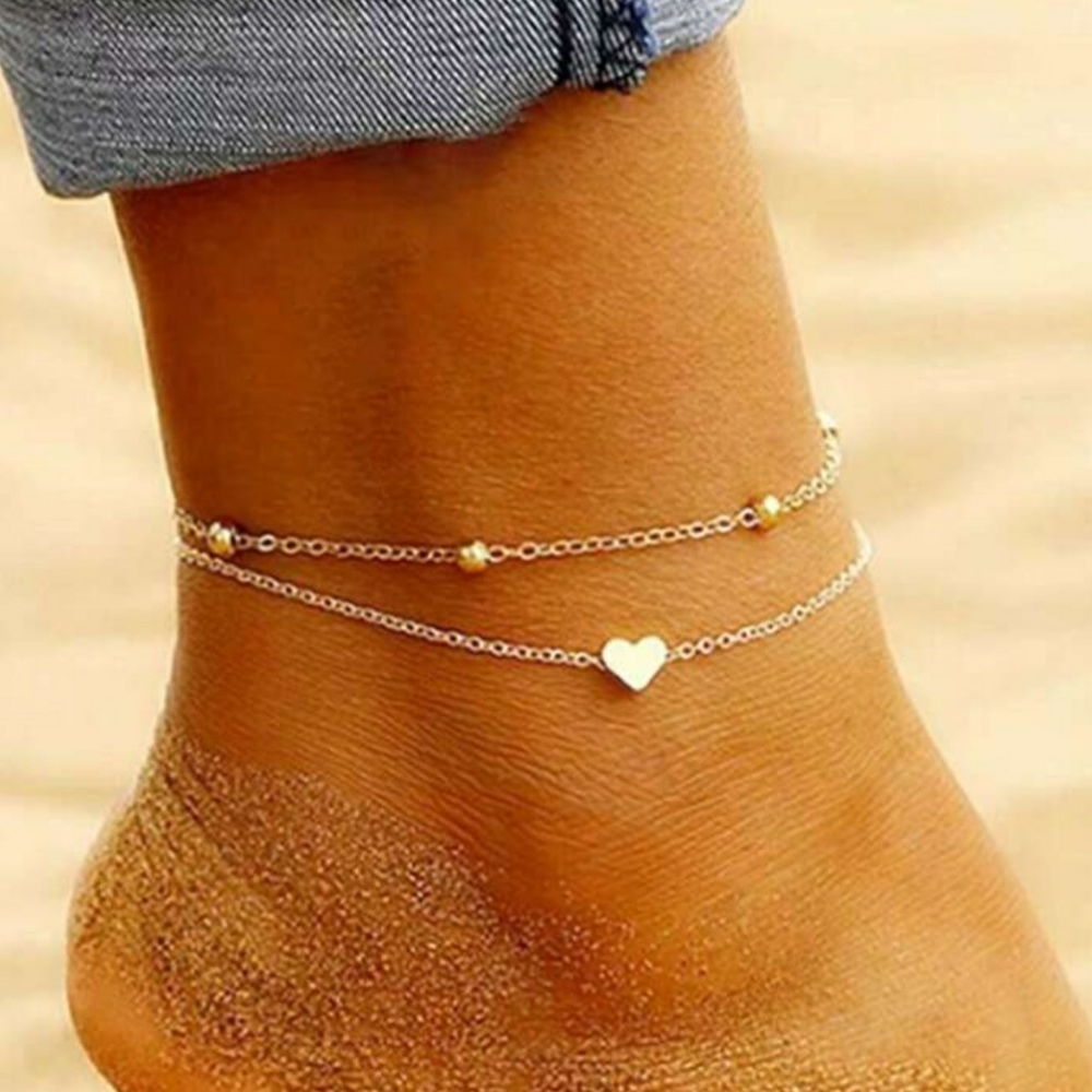 NEW Gold Heart and Beads Anklet Chain Love Summer Beach